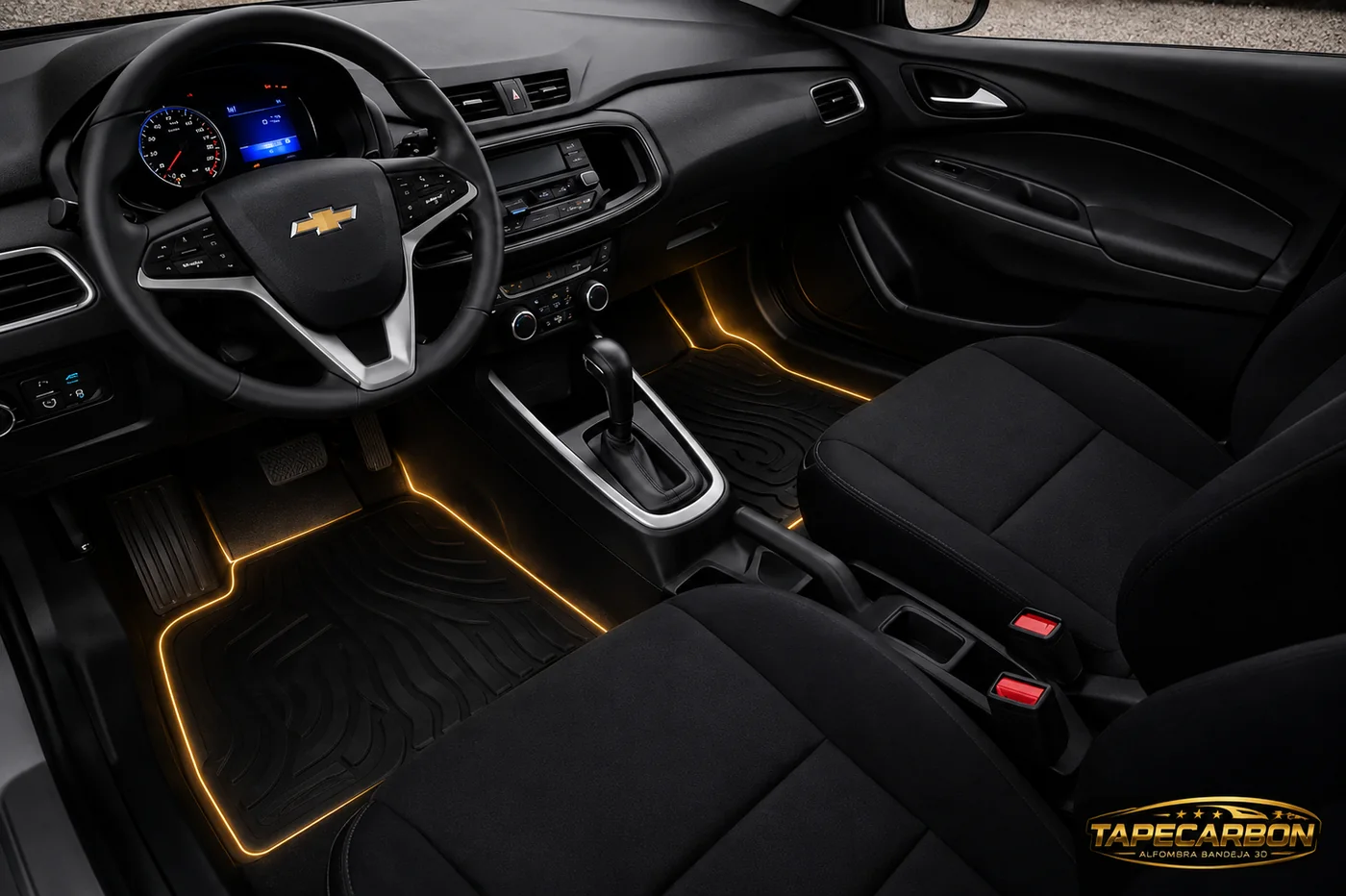 Interior de veículo com tapete 3D instalado